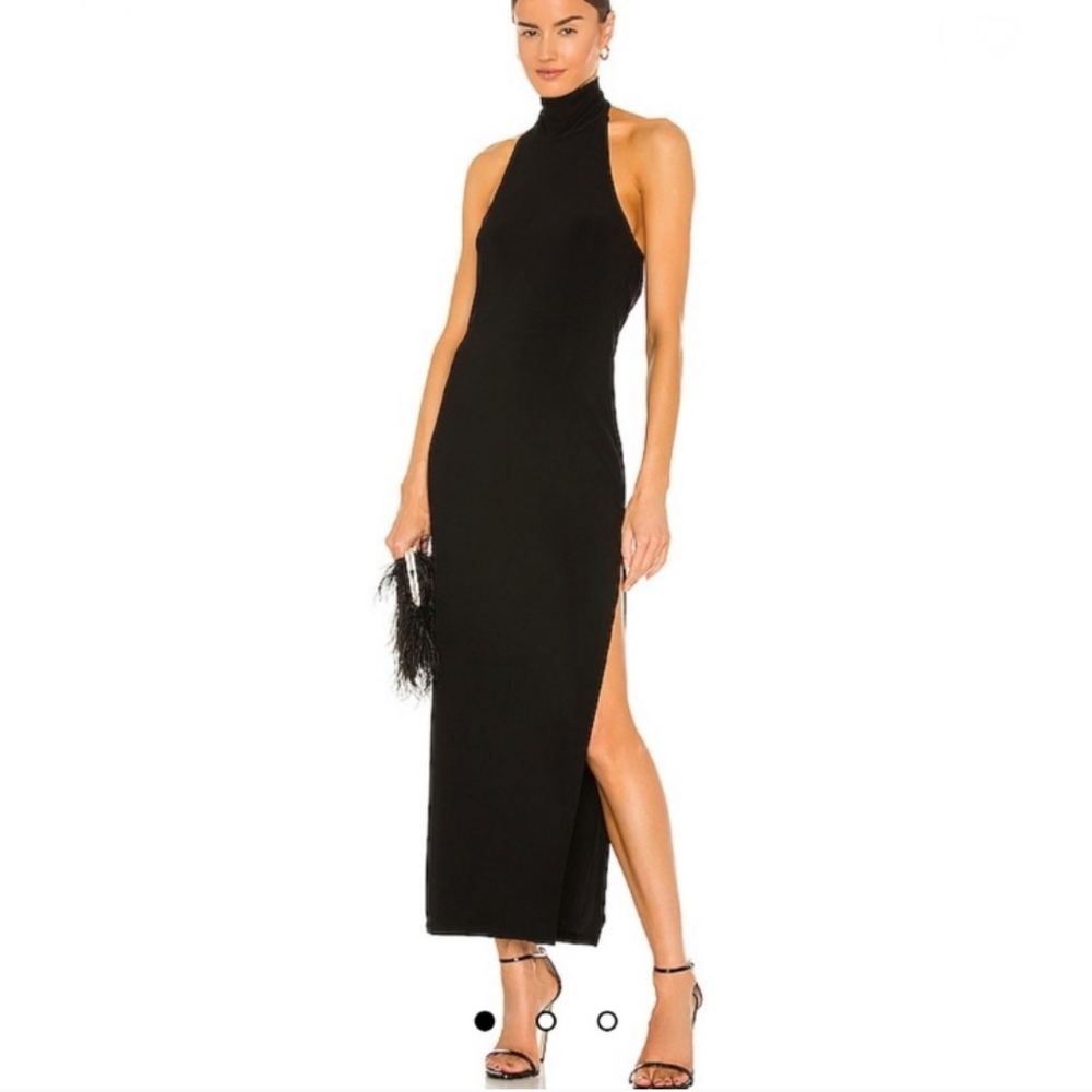 NORMA KAMALI Womens Dress Small Halter Turtle Side Slit Gown Revolve Current
